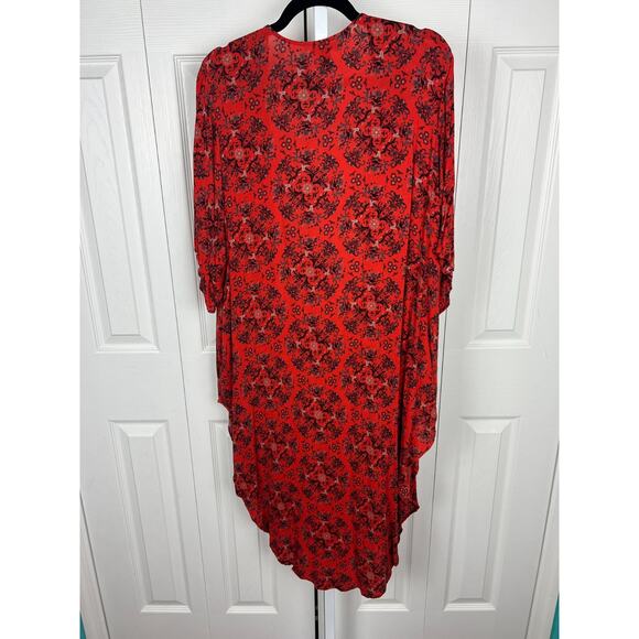 Torrid Red Medallion Crepe Open Front Kimono Sz 1/2 Rayon Floral Mandala Boho - Picture 7 of 7